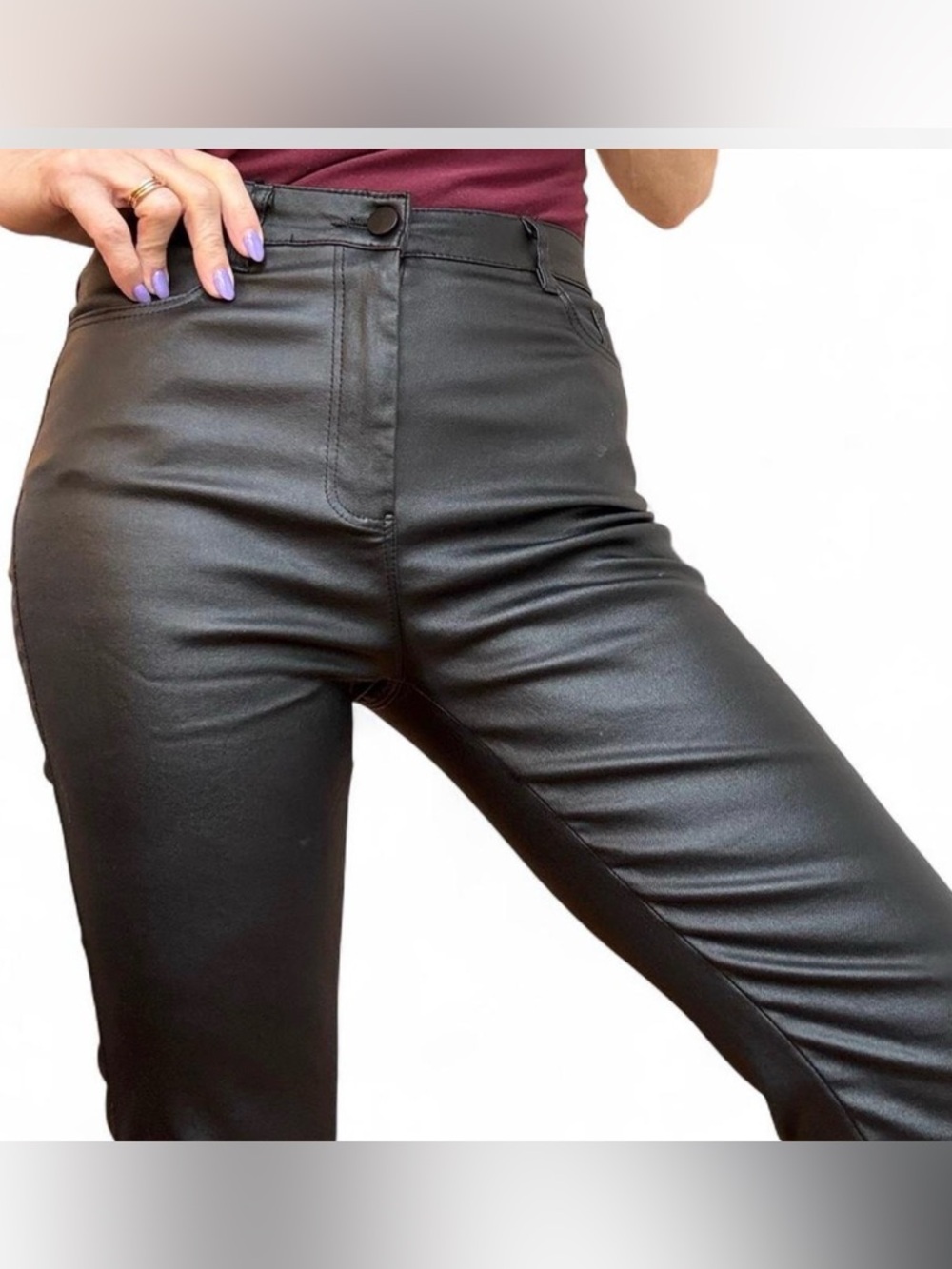 Black Faux Leather Boot-Cut Pants